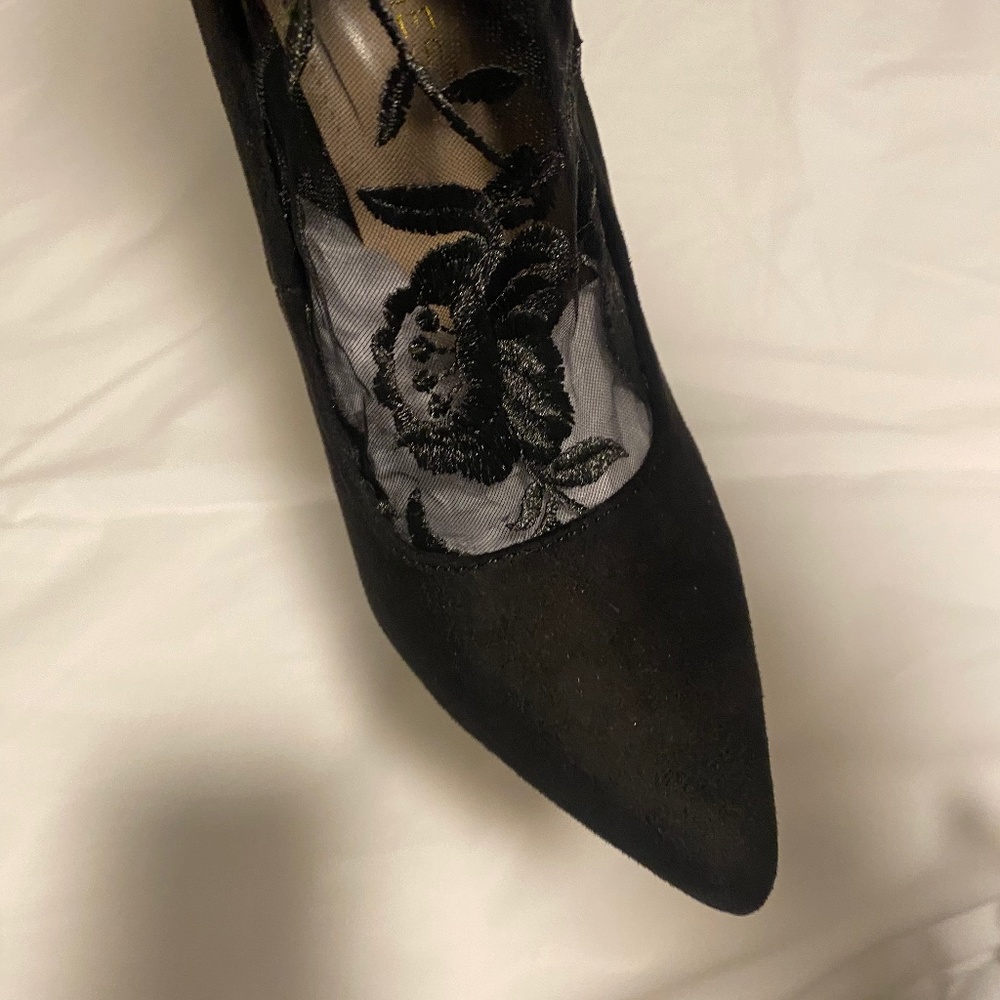 Black lace high heel boots